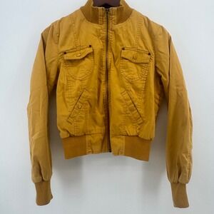 Forever 21 Womens Mustard Yellow Utility Bomber Jacket Plaid Lined Size M